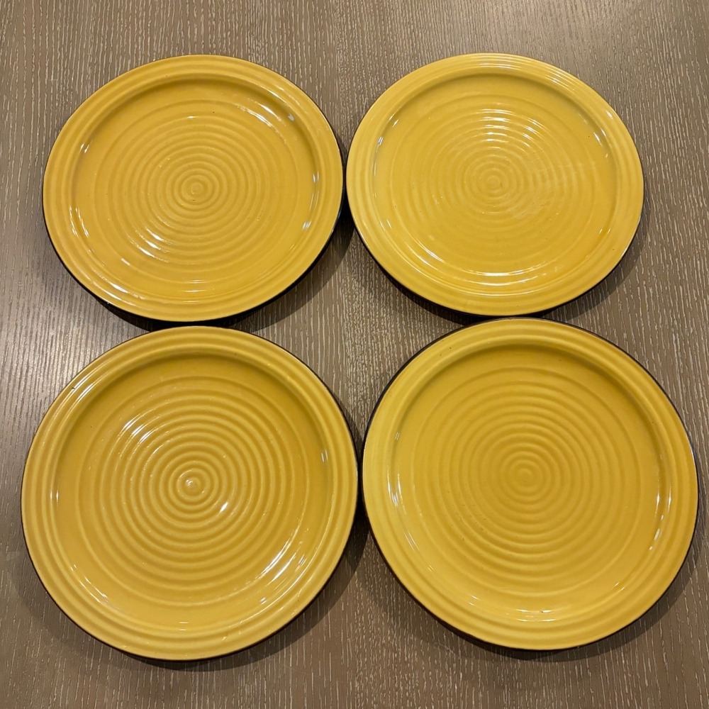 Artimino Villa Cortona Mustard Yellow Dinner Plates Set of 4 Ribbed Stoneware